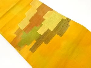 手織り紬幾何学に草花模様織出し名古屋帯